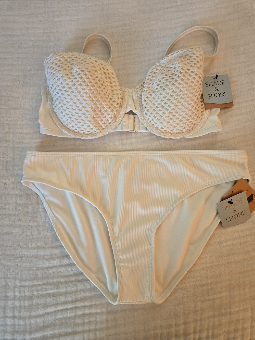 Shade & Shore Cream Crochet Balconette Bikini Set